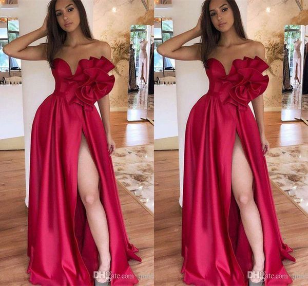 Cheap Sexy Mermaid Prom Dresses Querida High Side Dividir Handmade Flor Andar de comprimento Formal vestido de noite Vestidos Vestidos de Noiva