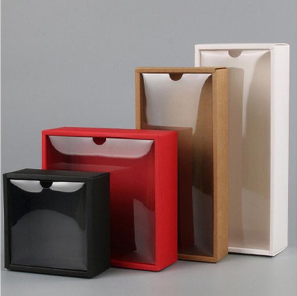 

10pcs black kraft large gift box packaging white craft paper box with pvc lid party wedding cardboard carton packing