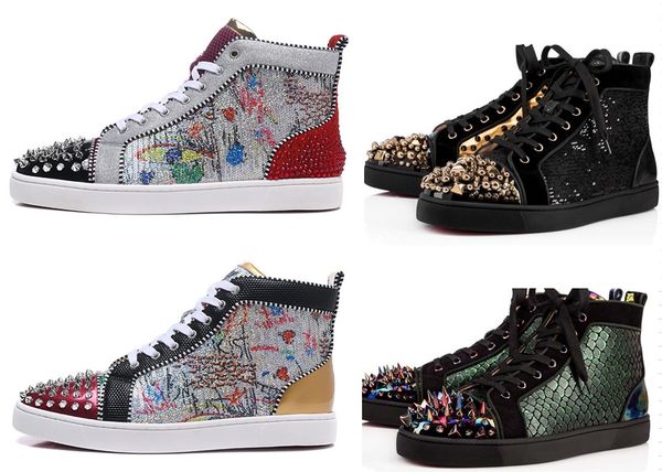 

new fashion designer shoes new studded shoes made garments spikes flats shoes black for men and women party lovers genuine leather