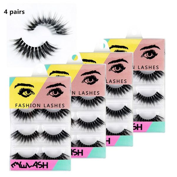 

4 pairs 3d mink hair false eyelashes handmade fake mink lashes thick crisscross eye lashes wispy natural extension makeup tools