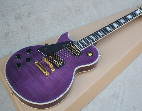 

Factory cu tom purple electric guitar with left handed flame maple veneer gold hardware 22 fret white binding offer cu tomize hipping