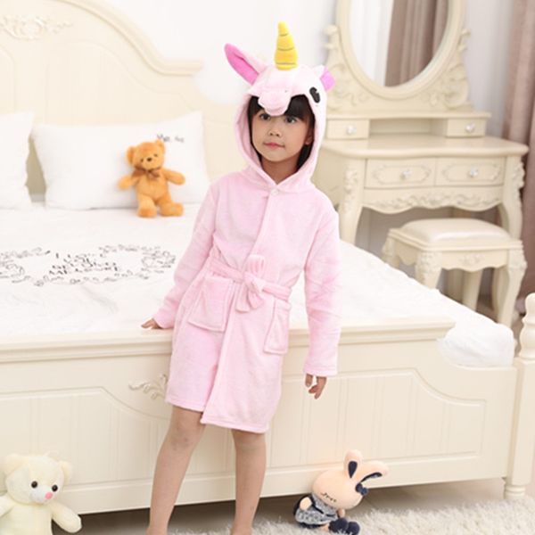 

unicorn hooded cosplay animal bathrobe for girls kids flannel towel beach kids sleepwear cartoon winter children clothes boys, Blue;red
