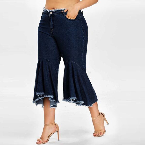 

klv women jeans high elastic stretch jeans female washed denim skinny female flare pants stretch streetwear trousers 5xl 4.24, Blue