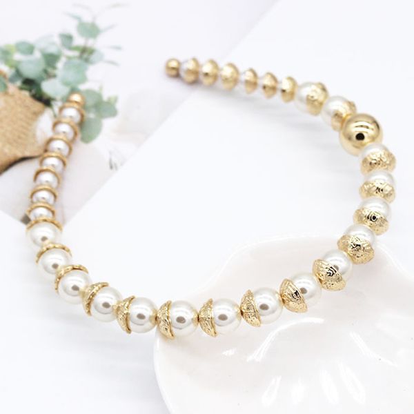 

luxury pearl beads chain baroque headband headdress crown tiara for women hairband wedding hair jewelry gift hair accessory new, Golden;white
