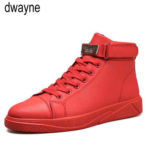 

black red men lace up ankle boots flats shoes high leather casual shoes men's vulcanize senakers walking
