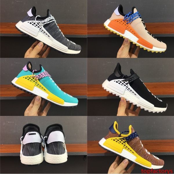 

2019 wholesale human race hu trail running shoes men women pharrell williams yellow noble ink core black red runner designer sneaker shoes