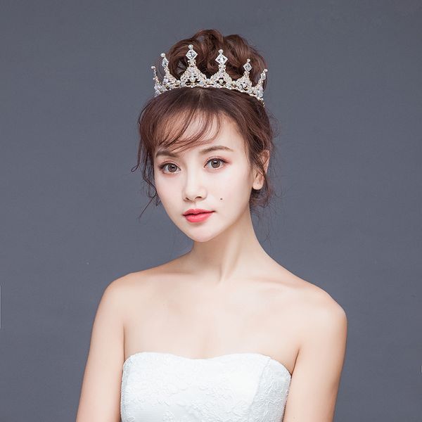 

baroque silver gold vintage hair jewelry pearl crystal tiaras crowns handmade for bride wedding women hair accessories pageants, Golden;white