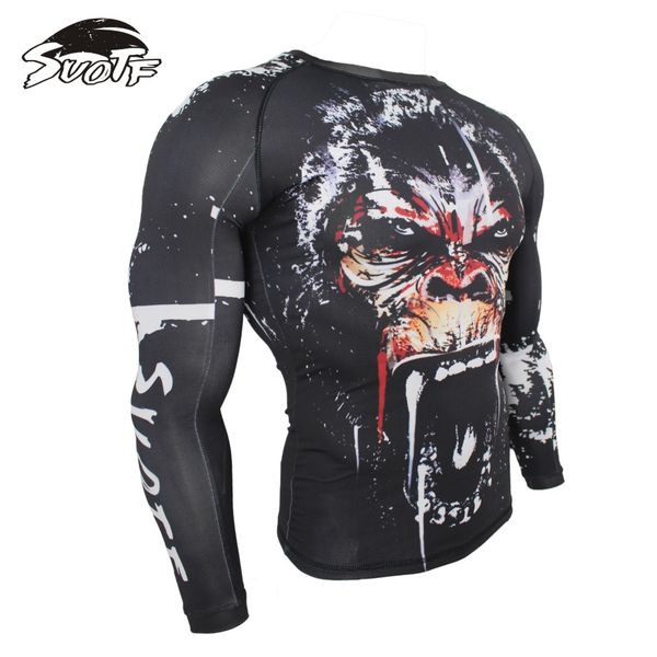 

suotf mma fitness tattoo monkey pattern thai boxing sports sweater long sleeve boxing jerseys tiger muay thai jerseys mma, Black;red