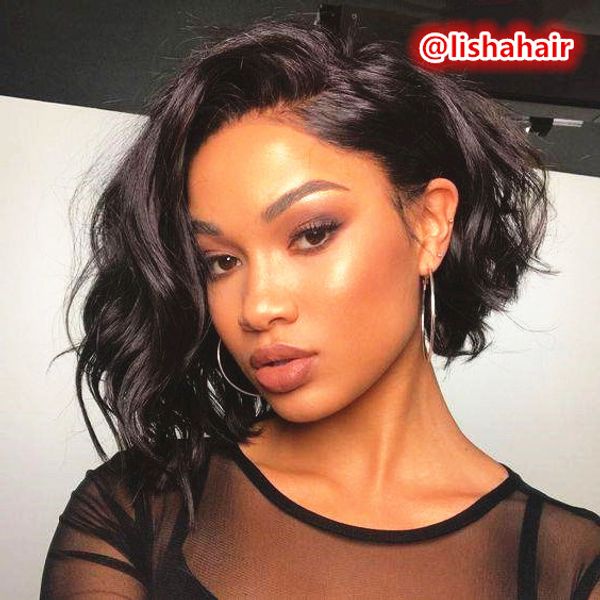 150 Density Short Wavy Bob Wig Lace Front Wigs Side Part Body