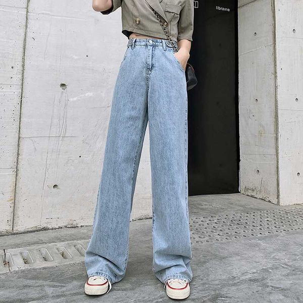 

2020 wide leg jeans women's high waist loose straight korean mopping pants, Blue