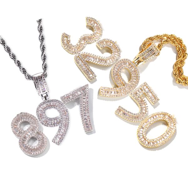 Neue Mode personalisierte 18K Gold Bling Zirkonia digitale Zahlen Anhänger Halskette benutzerdefinierte Sport Nummer DIY Schmuck für Männer Frauen