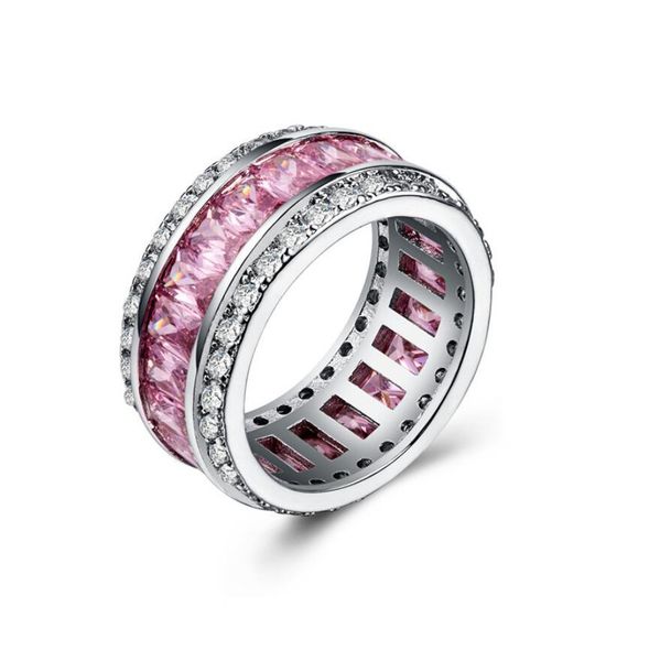 

wholesale- jewelry 925 sterling silver princess cut multi color cz diamond amethyst gemstones women wedding circle band ring gift, Slivery;golden
