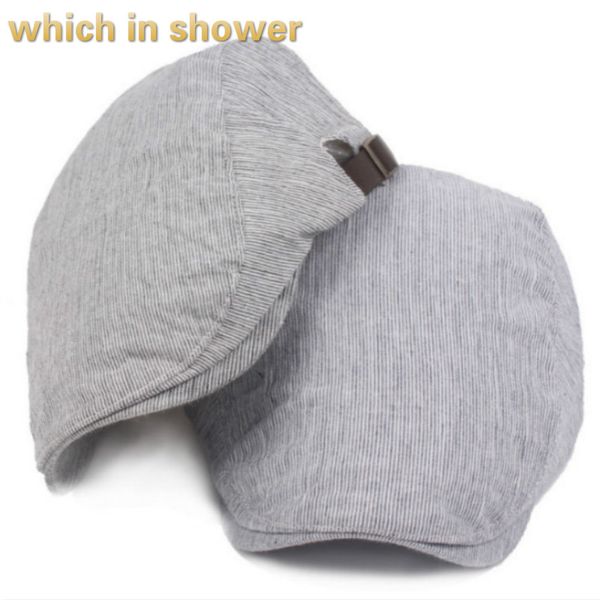 

which in shower vintage striped beret hat men adjustable flat cap women casual retro newsboy cap french summer sun hat bonnet, Blue;gray