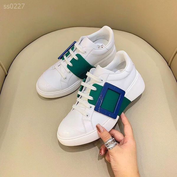 

2020 classic spring and autumn winter square buckle white shoes women leather thick-soled sneakers wild leisure factory direct sales, Black