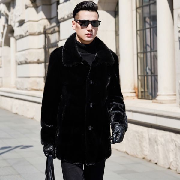 

fur mink 2020 natural coat winter jacket men clothes mens real shearling warm outwear veste homme n-2 yy807, Black