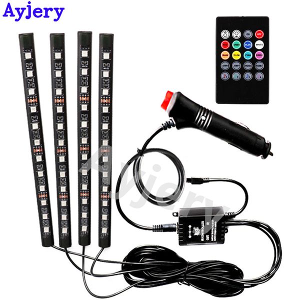 

ayjery 2 sets rgb car atmosphere light 12smd car foot light wireless remote control led colorful music rhythm lights 12v