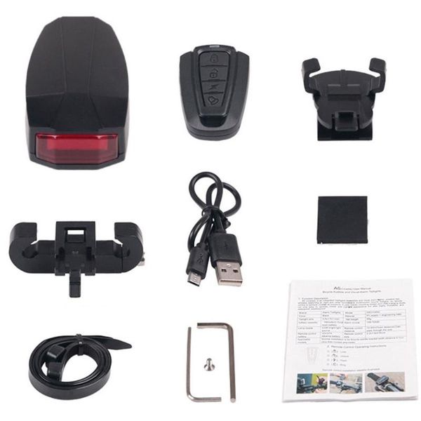 

bike wireless remote control burglar alarm tail light usb rechargeable led bicycle taillights cycling safey warn rear lamp