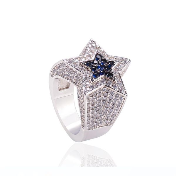 

men's zircon star ring sapphire pentagon ring euramerican hip hop fashion accessories copper zircon, Golden;silver