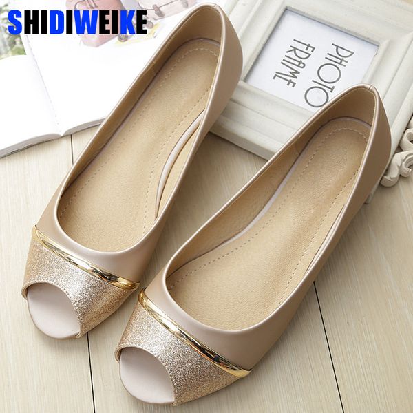

fashion women flats peep toe flats comfortable pu leather pink gold white shoes woman size 34-43 m954 y190704, Black