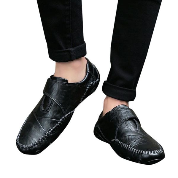 

kancoold fashion business dress men shoes breathable round toe leather men's suits shoes leisure wild hook&loop casual men, Black