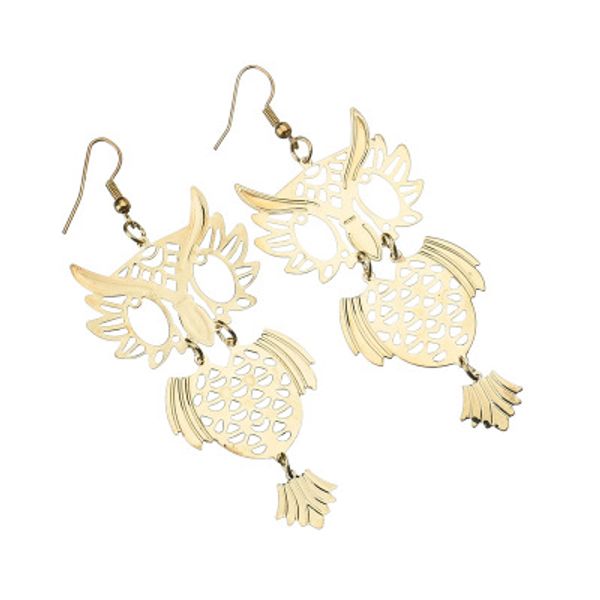 

2019 drop shipping vintage bohemian hollow owl dangle earrings for women animal hanging earrings jewelry e2173, Golden