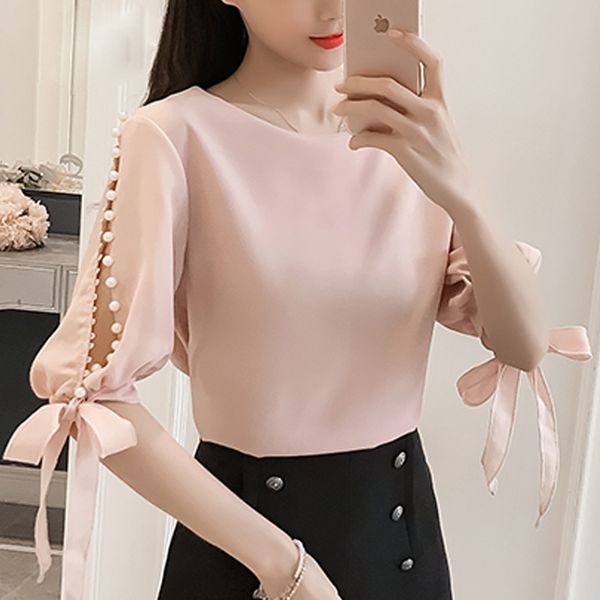 

new summer pearl sleeve loose women blouses shirt white shirt korean chiffon shirt small fresh female blusas 0359 40