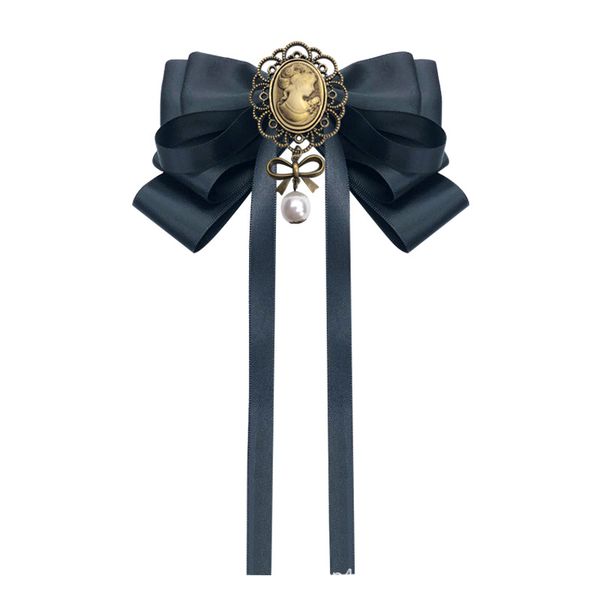 

multi-layer bow beauty pearl rhinestone bows tie brooches royal court retro college shirt lapel pin brooch female accessories, Gray
