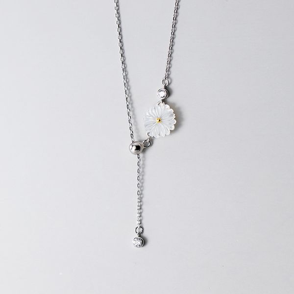 

925 sterling silver temperament korean fashion daisy shape zirconia pendant necklace for women lady girls jewelry gift