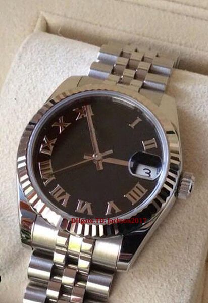 

christmas gift 8 style ladies watches stainless steel 18k white gold 178274 automatic 2813 black dial roman numeral 31mm, Slivery;brown