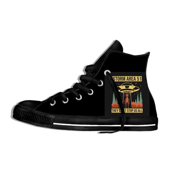 

storm area 51 funny novelty design fashion lightweight high canvas shoes men women casual breathable sneakers, Black