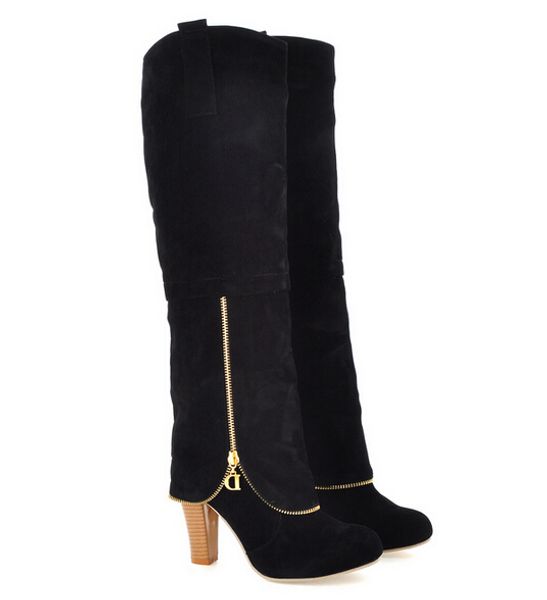 

size 32-43 women high heel over knee boots lady fashion long snow footwear quality warm square heeled shoes boots, Black