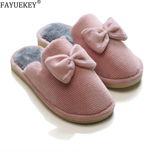 

women men slippers new bow cotton slippers ladies cute winter warm indoor non-slip home shoe house zapatos de mujer, Black