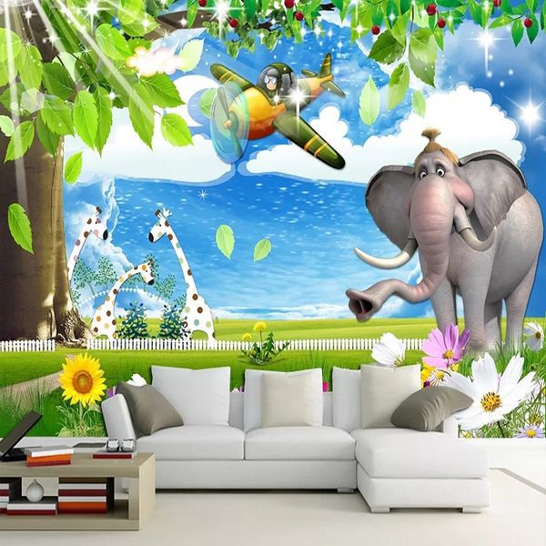 

new custom large mural 3d wallpaper cartoon elephant airplane tree children's bedroom mural tv back wall decor deep 5d embossed