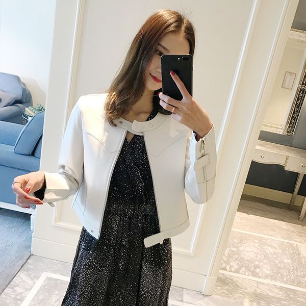 

pattern skin genuine clothing small coat korean thin leather jacket women, Black