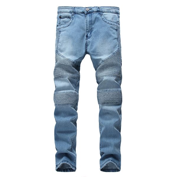 

jeans plus size men skinny jeans cotton distressed slim elastic denim cotton motorcycle hip hop pants washed pants, Blue