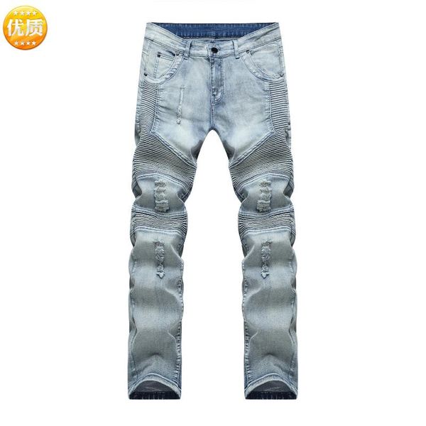 

hoo 2020 мужчин новых сборки рваных джинсов молодежного сплайсинг стрейч нога джинсы, Blue