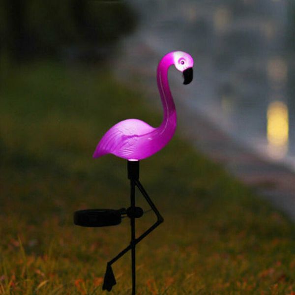

solar powered pink flamingo lawn decor garden stake landscape lamp outdoor light