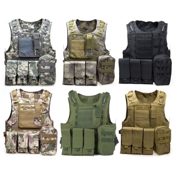 

camouflage tactical vest cs army tactical vest wargame body molle armor outdoors equipment 6 colors 600d nylon, Black;white