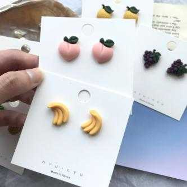 

yimuba new tiny fruit s925 silver needle stud earrings personality cute 3d cartoon banana peach strawberry resin earrings female, Golden;silver