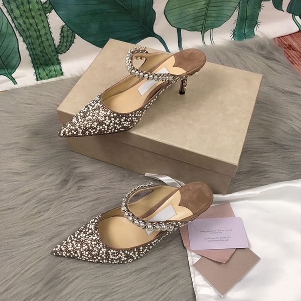 

designer womens high heels luxury ballet pink pointed crystal pearl single shoes summer fashion with box size 35-40, Black