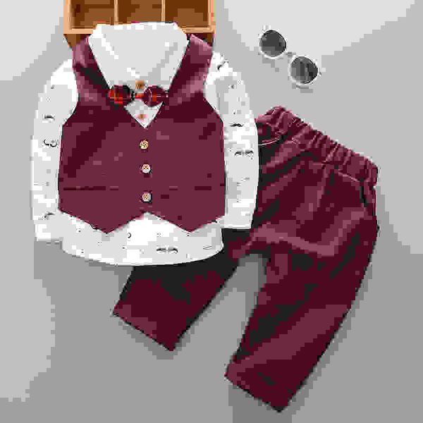 

Newborn baby spring boys 3pcs clothing set toddler cotton gentleman suit Wedding Party Clothes Baby Boy Suit Kids Vest