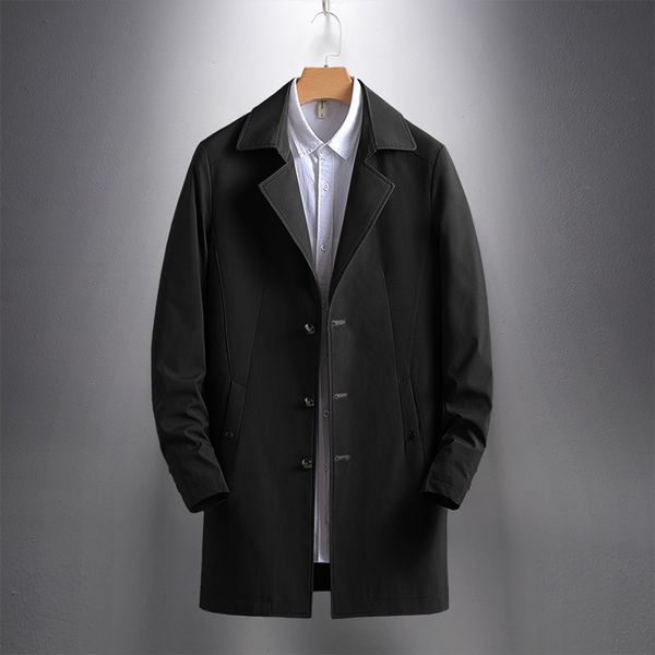 

autumn winter outdoor men long coat solid color wool blends jacket formal casual business overall coats men trench coat jacket, Tan;black