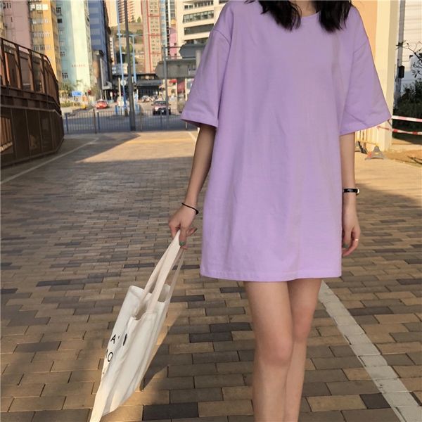 

lavender big white medium and long style clothes disappear t-shirt women's short sleeve taro purple coat t-shirt pink purple loose b