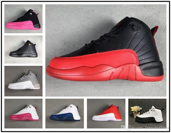 

kids 12 space jam bred concords youth boys basketball shoes sneakers children boy girl kid 11s white pink gray suede toddlers