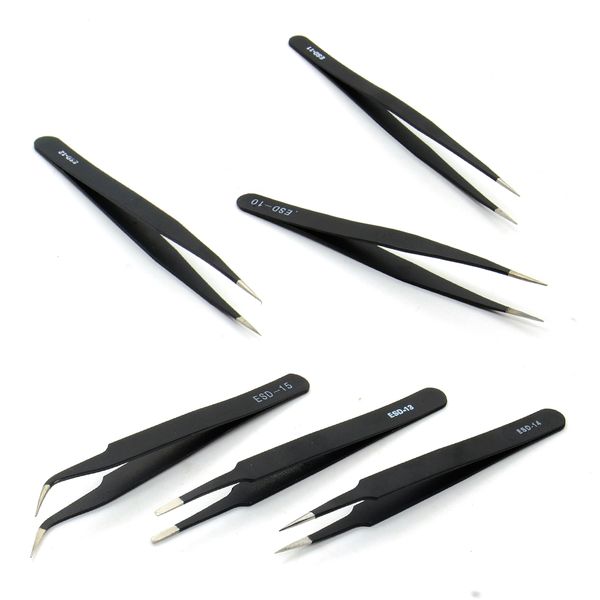 

6pcs/lot flat head precision electronic components stainless steel anti-static tweezers maintenance repair tool kits tweezer set