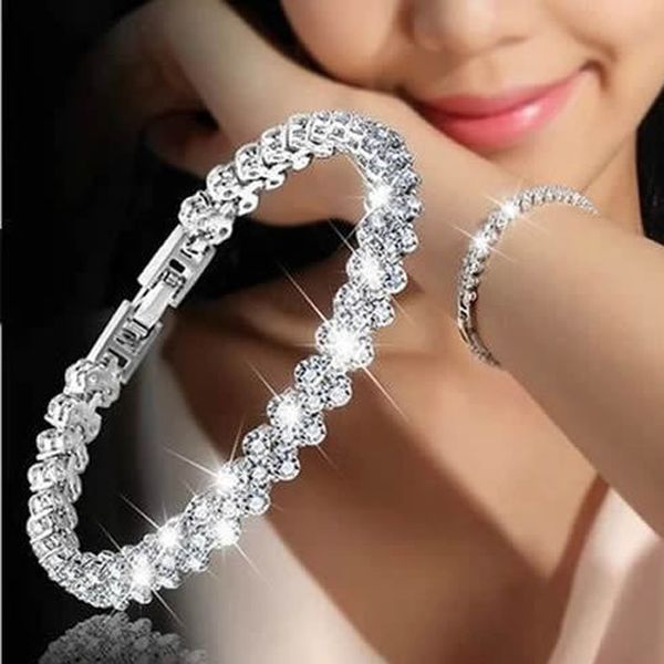 

new fashion roman style woman crystal bracelets gifts rhinestone women 16.5cm bracelt harajukubracelets #35, Black