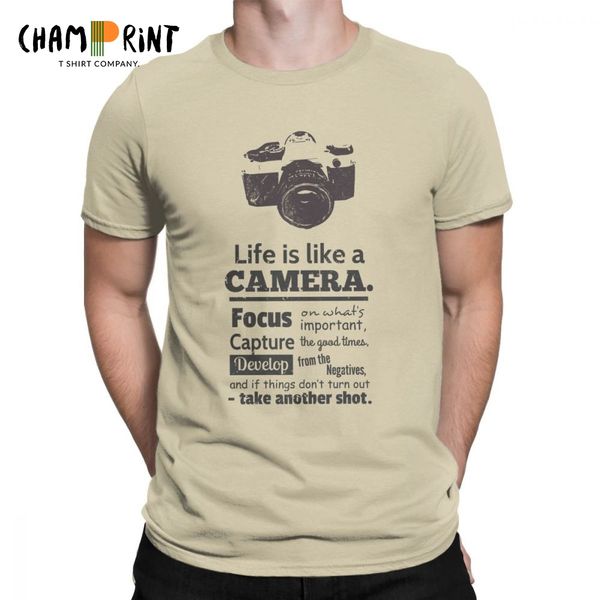 

vintage chic life is like a camera t-shirts for men cotton t shirt pgrapher short sleeve tees plus size clothing, White;black