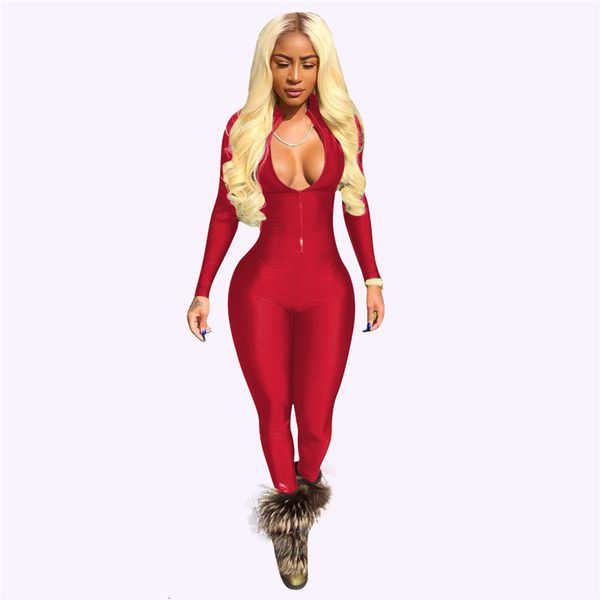 

rompers для женщин скинни подставка весна ошейник с длинным рукавом бинты комбинезоны zipper up тощий женщины rompers плюс размер ночной клу, Black;white