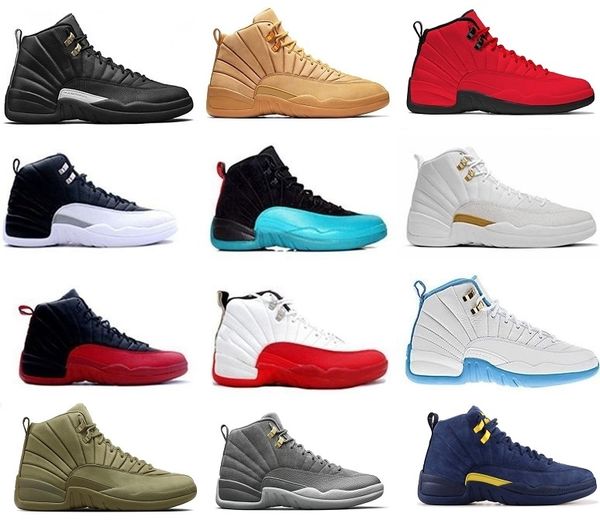 

12 12s mens basketball shoes men french blue playoffs taxi wool flu game university blue wolf g grey sports j12 seankers size 8-13