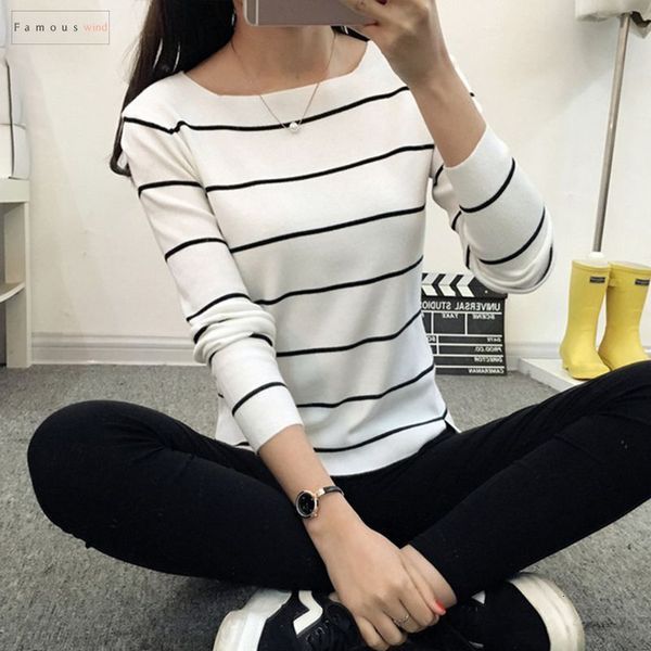 

2019 полосатый воротник свитер пуловер свитер осень тонкий рубашка платье леди пальто осень куртка женский груза падения, White;black